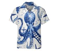 Hehanus Men's Vintage Hawaiian Shirts Octopus Print Button Down Short Sleeve Shirts Casual Cuban Collar Shirt, Blue2, Large