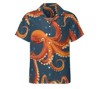 Hehanus Men's Vintage Hawaiian Shirts Octopus Print Button Down Short Sleeve Shirts Casual Cuban Collar Shirt, Orange3, Medium