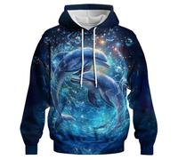 Hehanus Unisex Dolphin Hoodies Casual Animal Printed Hooded Sweatshirt for Men Women 3D Graphic Pullover Hoodie, Blue1, L