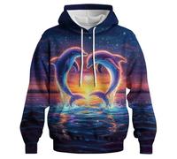 Hehanus Unisex Dolphin Hoodies Casual Animal Printed Hooded Sweatshirt for Men Women 3D Graphic Pullover Hoodie, Blue3, XL