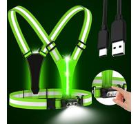 HEHEBON - LED Reflective Running Vest, 3 High Visibility Reflective Lights, USB Rechargeable Running Vest for Walking, Running, Cycling, Fits Men Women Kids Well