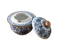 HEHEJK Blue and White Porcelain Ashtray with Lid - Traditional Interwoven Lotus Design, Ceramic Ashtray, Available in Two Sizes, Elegant Home Decor (Entangled Lotus,Tall)