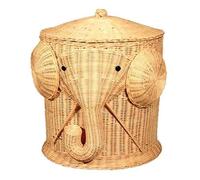 HEHELEBANG Elephant Wicker Laundry Hamper Woven Basket Clothes Bin with Lid Cotton Large Storage Baskets Box for Toys Bath