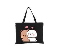 heheli Kawaii Panda Bear Hug Bubu And Dudu Tote Bag for Women Girls Casual Bag for Work Shopping Travel Xmas Novelty Canvas Bag Valentine Day Gift