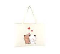 heheli Kawaii Panda Bear Hug Bubu And Dudu Tote Bag for Women Girls Casual Bag for Work Shopping Travel Xmas Novelty Canvas Bag Valentine Day Gift