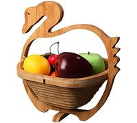11x 11.8 Inches Collapsible Bamboo Fruit Basket,Foldable Dried Fruit Basket,Wooden Snack Basket,Creative Fruit Bowl Holder for Kitchen Table-,Goose