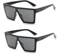 Hehglng 2 Pcs Black Vintage Flat Top Oversized Square Sunglasses400 Women Men Sunglasses Streetd Sunglasses Driving Lux Flat P8B6 Top Shooting Trendy Square Eyewear Outdoor