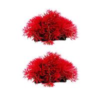 Hehglng 2Pcs Red Artificial Flowers, Fake Flowers, Artificial Pine with Base Grass Fish Tank Ornament Aquatic Plant Landscape Decor, Aquarium Décor Plastic Plants