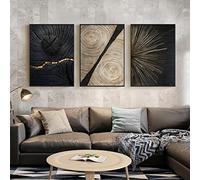 HEHGVCF 3-Piece Canvas Line Texture Poster, Black White Gold Annual Rings with Picture Set, Canvas Wall Art, Without Frame B+C, 40 x 60 cm)