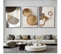 HEHGVCF 3-Piece Modern Abstract Wall Art, Beige Gold Marble Canvas, Unframed (Geometry A, 50 x 70 cm) - Living Room