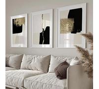 HEHGVCF 3-Piece Poster Set Wall Pictures Black Beige Gold Marble Geometric Pictures Wall Picture Print Pictures for Living Room Home Decoration Pictures Gold without Frame (Beige Gold, 50 x 70 cm)