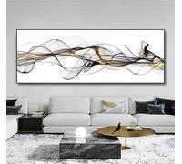 HEHGVCF Abstract Line Picture on Canvas, Black White Canvas Painting Poster 60 x 180 cm, Abstract Art Wall Black Gold Canvas Pictures, Art Print, Home Pictures Frameless (Line, 20 x 60 cm)