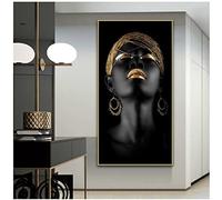 HEHGVCF African Woman Canvas Pictures Black and Gold Woman Art Print on Canvas Abstract Canvas Posters and Prints Wall Art Picture 80 x 160 cm Frameless (Woman, 40 x 80 cm)
