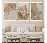 HEHGVCF Set of 3 Canvas Pictures Posters Marble Beige Gold Abstract Marble Pictures Posters and Prints Art Pictures Home Decoration Pictures Beige Frameless (3 Pieces, 50 x 70 cm)