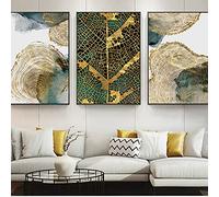 HEHGVCF Set of 3 Posters Plants, Abstract Canvas Picture, Gold Green Leaves Pictures, Modern Wall Decoration for Living Room and Bedroom, Without Picture Frame (Gold, 50 x 70 cm)