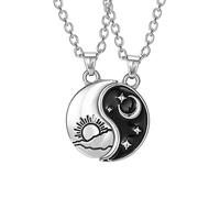 [Heiat] 2 Pcs Yin Yang Pendant Necklace for Men Women Stitching Necklace Sun Moon Couple Matching Necklace Yin Yang Pendant for Couples