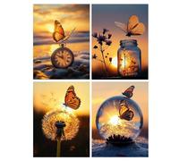 HEIBAGO 4 Pack Diamond Painting Kits for Adults, 5D Sunset Diamond Art Kits for Beginners, Full Drill Diamond Dots Kits Butterfly Gem Craft for Home Art Decor 30x40cm