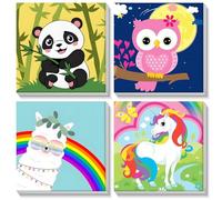 HEIBAGO 4 Pack Framed Paint by Numbers, DIY Owl Paint by Number for Adults, Panda Paint by Numbers Kits for Beginners, Animal Oil Painting Kits for Home Art Decor (8x8inch)