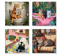 HEIBAGO 4 Pack Framed Paint by Numbers for Adults, Cat DIY Paint by Number on Canvas for Beginners, Adult Animals Paint by Numbers Kits, Fleur Oil Paint by Numbers for Wall Decor 8x8 inch