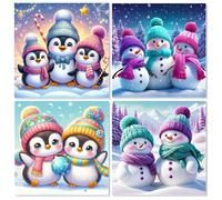 HEIBAGO 4 Pack Framed Paint by Numbers for Adults, Christmas Snowman DIY Paint by Number on Canvas, Adult Christmas Penguin Paint by Numbers Kits, Chistmas Oil Paint by Numbers for Wall Decor 20x20cm