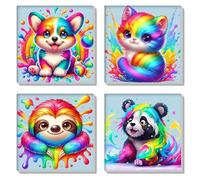 HEIBAGO 4 Pack Framed Paint by Numbers for Adults, Colourful Animal DIY Paint by Number on Canvas for Beginners, Adult Dog Paint by Numbers Kits, Cat Oil Paint by Numbers for Wall Decor,20x20cm