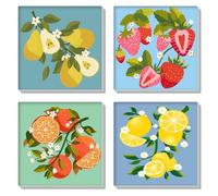 HEIBAGO 4 Pack Framed Paint by Numbers for Adults, DIY Paint by Number on Canvas for Beginners, Adult Fruit Paint by Numbers Kits, Fruit Oil Paint by Numbers for Wall Decor,20x20cm