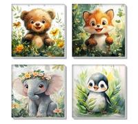 HEIBAGO 4 Pack Framed Paint by Numbers for Adults, Green Leaves DIY Paint by Number on Canvas for Beginners, Adult Animal Paint by Numbers Kits,Penguin Oil Paint by Numbers for Wall Decor，8x8 inch