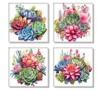 HEIBAGO 4 Pack Framed Paint by Numbers for Adults, Succulent DIY Paint by Number on Canvas for Beginners, Adult Plant Paint by Numbers Kits, Oil Paint by Numbers for Wall Decor,20x20cm