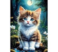 HEIBAGO 5D Cat Diamond Painting Kits for Audlts, DIY Animal Diamond Art Painting for Beginners, Full Drill Diamond Dots Kits Forest Rhinestone Embroidery Crystal Crafts for Home Wall Decor 30x40cm