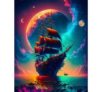 HEIBAGO 5D Colorful Ship Diamond Painting Kits for Adults Kids, Moon Lake Diamond Art Kits for Beginners, DIY Round Diamond Dots Kits Landscape Crystal Craft for Home Art Decor 30x40cm