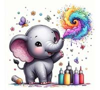 HEIBAGO 5D Diamond Art Painting Kits for Audlts, DIY Full Drill Baby Elephant Diamond Painting for Beginners Rhinestone Diamond Dots Set Colourful Gem Art Crafts for Home Decor 30x30cm