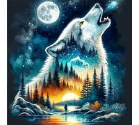 HEIBAGO 5D Diamond Art Painting Kits for Audlts Wolf, DIY Full Drill Animal Diamond Painting for Beginners Rhinestone Diamond Dots Set Forest Gem Art Crafts for Home Decor 30x30cm