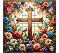 HEIBAGO 5D Diamond Painting for Adults, DIY Easter Cross Full Drill Diamond Art Kits, Diamond Dots Kits Flowers Crystal Rhinestone Embroidery Art Pictures for Home Wall Decor 30x30cm