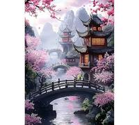 HEIBAGO 5D Diamond Painting Kits for Adults, DIY Chinese Tower Full Drill Diamond Art Painting Kits, Diamond Dots Kits Flower Crystal Rhinestone Embroidery Art Pictures for Home Wall 30x40cm