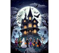 HEIBAGO 5D Diamond Painting Kits for Adults, DIY Halloween Castle Full Drill Diamond Art Painting Kits, Diamond Dots Kits Halloween Ghosts Rhinestone Embroidery Art Pictures for Home Wall 30x40cm