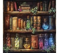 HEIBAGO 5D Diamond Painting Kits for Adults, DIY Halloween Magic Full Drill Diamond Art Painting Kits, Diamond Dots Kits Bookshelf Crystal Rhinestone Embroidery Art Pictures for Home Wall 30x30cm