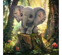 HEIBAGO 5D Diamond Painting Kits for Audlts, DIY Baby Elephant Diamond Art Painting for Beginners, Full Drill Diamond Dots Kits Forest Rhinestone Embroidery Crystal Crafts for Home Wall Decor 30x30cm