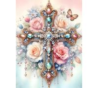 HEIBAGO 5D Diamond Painting Kits for Audlts, DIY Easter Cross Diamond Art Painting for Beginners, Full Drill Diamond Dots Kits Flowers Rhinestone Embroidery Crystal Crafts for Home Wall Decor 30x40cm