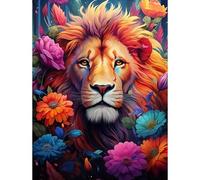 HEIBAGO 5D Diamond Painting Kits for Audlts, DIY Flower Lion Diamond Art Painting for Beginners, Full Drill Diamond Dots Kits Animal Rhinestone Embroidery Crystal Crafts for Home Wall Decor 30x40cm