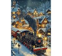 HEIBAGO 5D DIY Diamond Art Painting Kits for Audlts, Full Drill Christmas Train Diamond Painting for Beginners Rhinestone Embroidery Diamond Dots Set Landscapes Gem Art Crafts for Home Decor 30x40cm