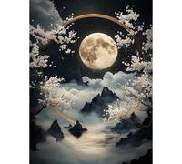 HEIBAGO 5D DIY Diamond Art Painting Kits for Audlts, Full Drill Moon Diamond Painting for Beginners Rhinestone Embroidery Diamond Dots Set Landscape Gem Art Crafts for Home Decor 30x40cm
