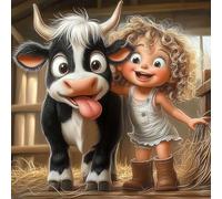 HEIBAGO 5D DIY Diamond Painting Art Kits Adult Little Girl with A Cow, Diamond Painting Kit for Adults Beginners Kids Crystal Art Full Round Drill, Diamond Art Cross Stitch Home Wall Decor 30x30cm