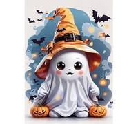HEIBAGO 5D Halloween Ghost Diamond Painting Kits for Audlts, DIY Bat Diamond Art Painting for Beginners, Full Drill Diamond Dots Kits Pumpkin Embroidery Crystal Crafts for Home Wall Decor 30x40cm