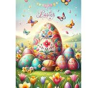 HEIBAGO 5D Landscape Diamond Painting for Audlts, DIY Easter Eggs Diamond Art Kits for Beginners, Full Drill Diamond Dots Kits Flowers Rhinestone Embroidery Crystal Crafts for Home Wall Decor 30x40cm