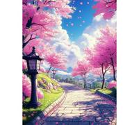 HEIBAGO 5D Landscape Diamond Painting Kits for Audlts, DIY Cherry Blossom Diamond Art Painting, Full Drill Diamond Dots Kits Path Rhinestone Embroidery Crystal Crafts for Home Wall Decor 30x40cm