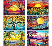 HEIBAGO 6 Pack 5D Diamond Painting Kits for Adults Stained Glass Landscape - Scenery Diamond Art for Adults Beginner, Full Drill DIY Tree Gem Art Picture, Gem Dot Crafts for Home Wall Decor 16x12inch