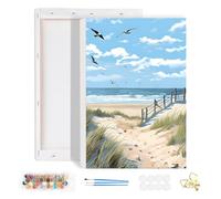 HEIBAGO Beach Paint by Numbers Framed, DIY Ocean Paint by Numbers Kits, Landscape Paint by Numbers for Adults Arts and Crafts Acrylic Pigment Drawing Paintwork Wall Art for Home Wall Decor 20x30cm