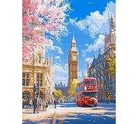 HEIBAGO Bus Diamond Painting Kits for Adults, DIY Cityscape Full Drill Diamond Art Painting Kits, Diamond Dots Kits Flower Crystal Rhinestone Embroidery Art Pictures for Beginners, Home Wall 30x40cm