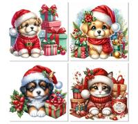 HEIBAGO Chistmas Framed Paint by Numbers for Audlts, 4 Pack Animal Paint by Numbers Canvas, Audlt DIY Dog Oil Paint by Numbers Kits,Cat Painting Art Craft for Home Wall Decor 20x20cm