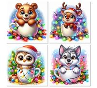 HEIBAGO Christmas Framed Paint by Numbers for Audlts, 4 Pack Animal Paint by Numbers Canvas, Audlt DIY Owl Oil Paint by Numbers Kits, Elk Painting Art Craft for Home Wall Decor 20x20cm